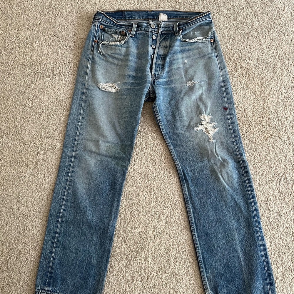 Levi's Straight Blue Distressed Jeans